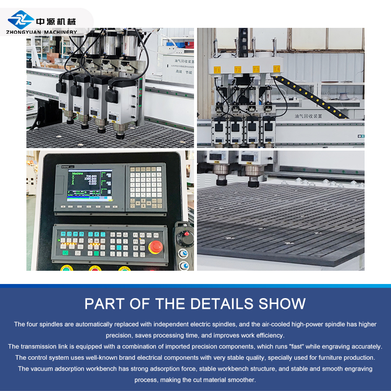 Máquina de corte CNC de placa de madeira de quatro etapas 1325 Máquina roteadora CNC