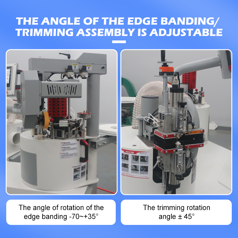 Bandagem de borda de curva totalmente automática de braço duplo e aparador de máquina all-in-one para fabricação de móveis
