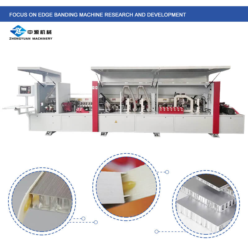 Máquina de borda de borda totalmente automática em favo de mel de alumínio para carpintaria de linha reta com múltiplas funções